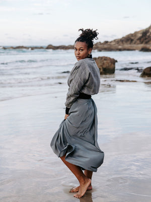 Silk Peony Skirt  - Sky