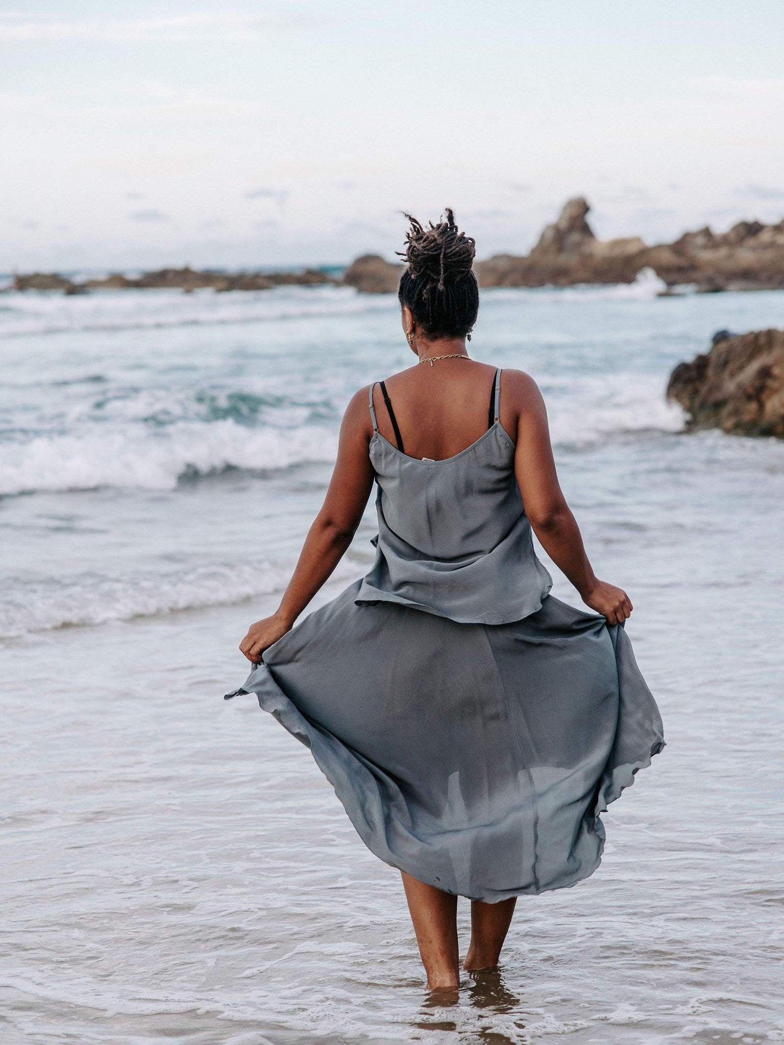 Silk Peony Skirt  - Sky